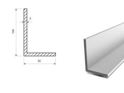Hliníkový L profil 100x20x2 (EN 6060)
