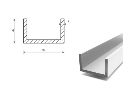 Hliníkový U profil 30x50x30x2