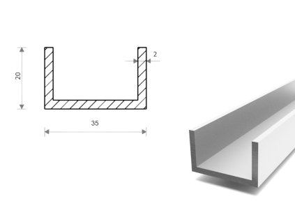 Hliníkový U profil 20x35x20x2