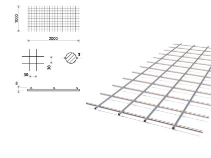Zváraná sieť 30x30, 1x2 m, priemer 3 mm
