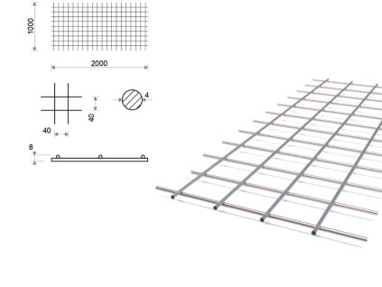 Zváraná sieť 40x40, 1x2 m, priemer 4 mm