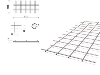 Zváraná sieť 50x50, 1x2 m, priemer 4 mm