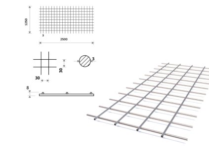 Zváraná sieť 30x30, 1,25x2,5 m, priemer 3 mm