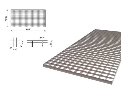 Oceľový rošt lisovaný 1000x1000 mm, oko 30x30 mm