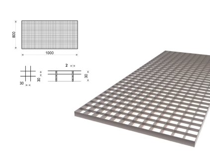 Pozinkovaný rošt lisovaný 800x1000 mm, oko 30x30 mm