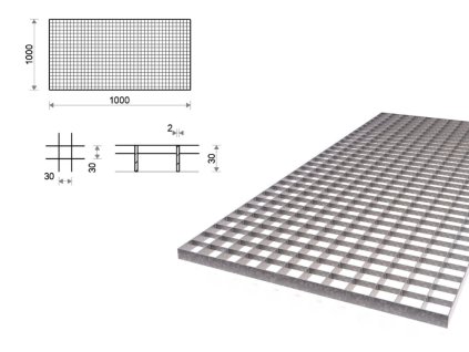 Pozinkovaný rošt protišmykový 1000x1000 mm, oko 30x30 mm
