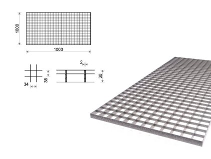 Pozinkovaný rošt zváraný 1000x1000 mm, oko 34x38 mm
