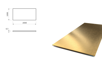 Mosadzný plech 1×2 m, hrúbka 0,7 mm + fólia (CW508L)