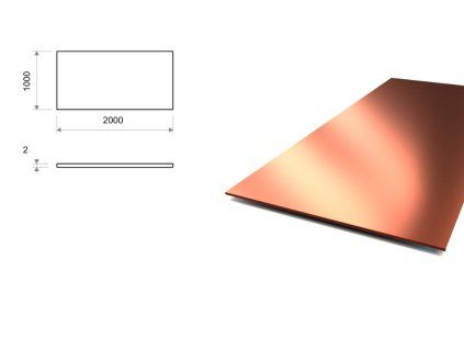 Medený plech 1×2 m, hrúbka 2 mm (CW024A) - mäkký