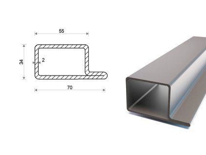 Praporkový profil L 70x34x55x2