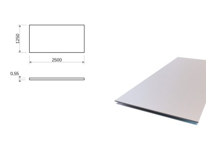 Pozinkovaný plech 1,25x2,5 m, hrúbka 0,55 mm